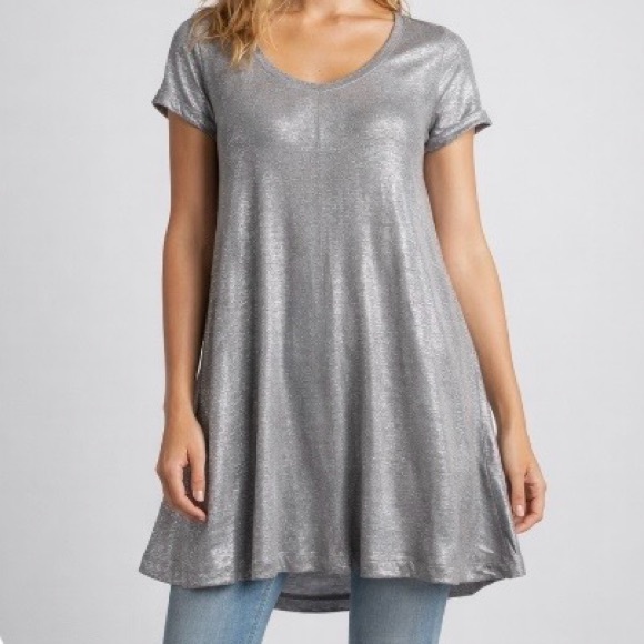 Anthropologie Tops - BORDEAUX Anthropologie Women’s XS Silver Metallic Swing Dress Tunic A-Line Top